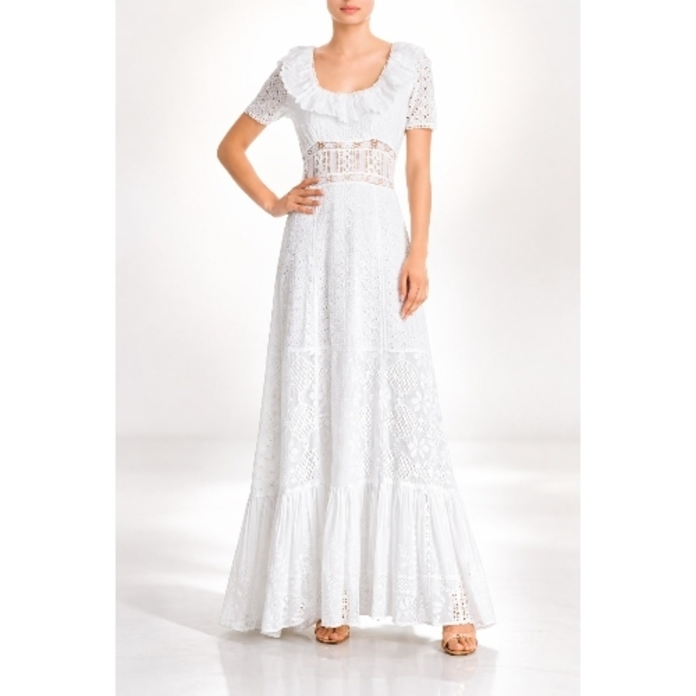 LoveShackFancy Sassie White Lace Maxi Dress Boho Eyelet Romantic Cottagecore Sz4 - Picture 14 of 15